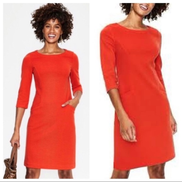 Boden Coral Orange Jasmine Ottoman Ribbed Pocket Mod Shift Dress - Picture 2 of 9